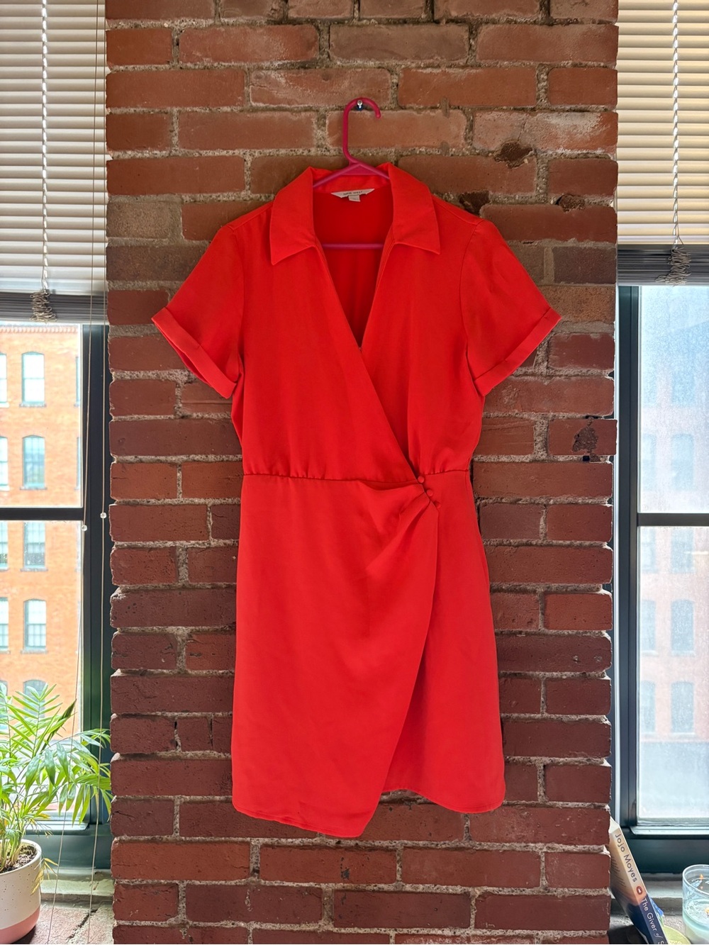 Nine West Red Short-Sleeve Wrap Mini Dress